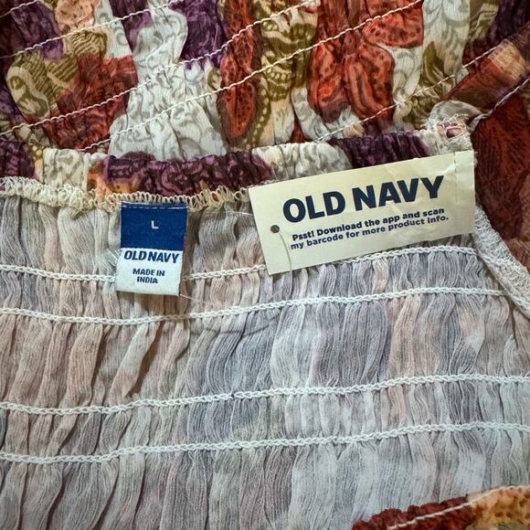 Old Navy Fitted Puff-Sleeve Smocked Top Autumn Leaves Size L - Picture 7 of 7